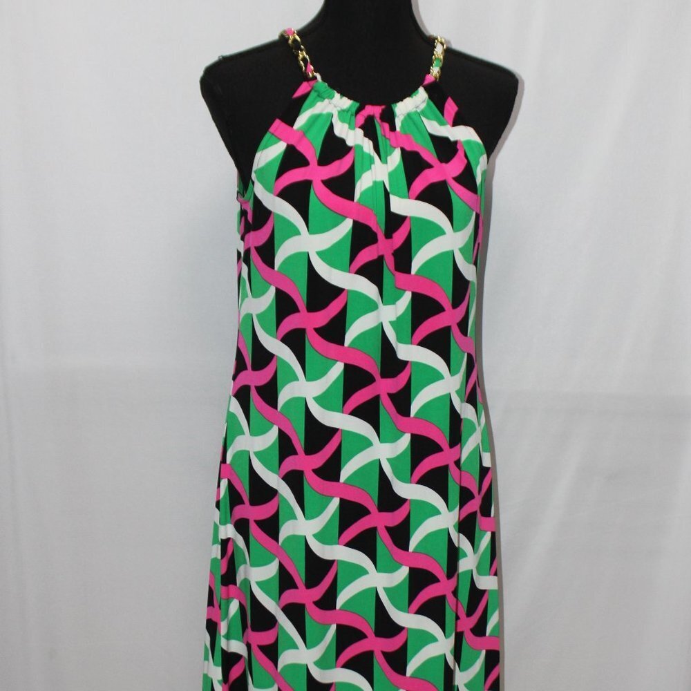 Kaari Blue Halter Geometric Pattern SunDress